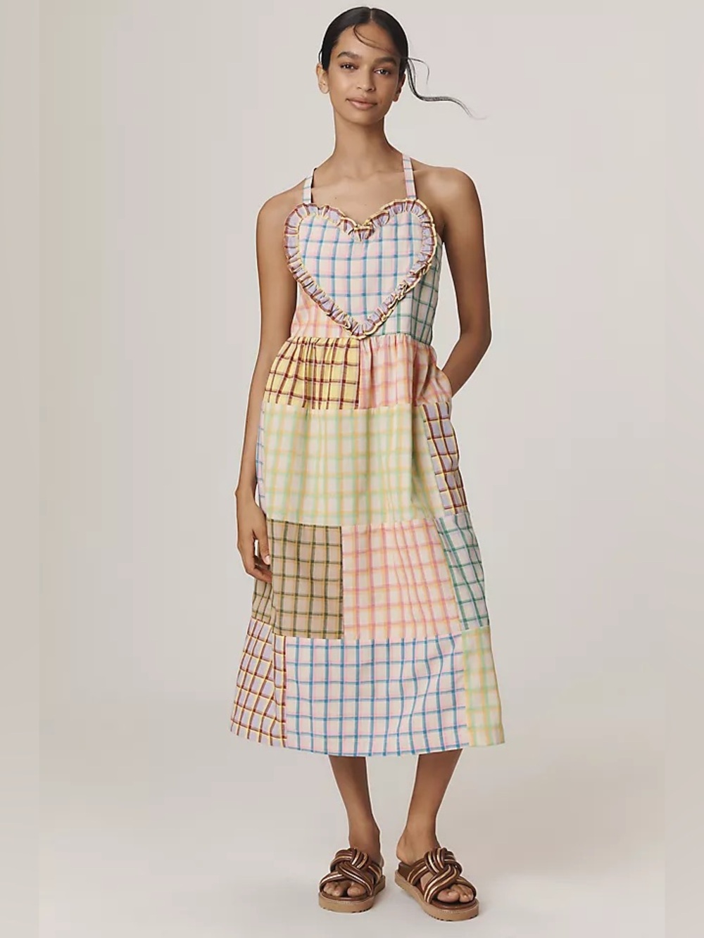 New CeliaB Tahaa heart plaid check midi dress